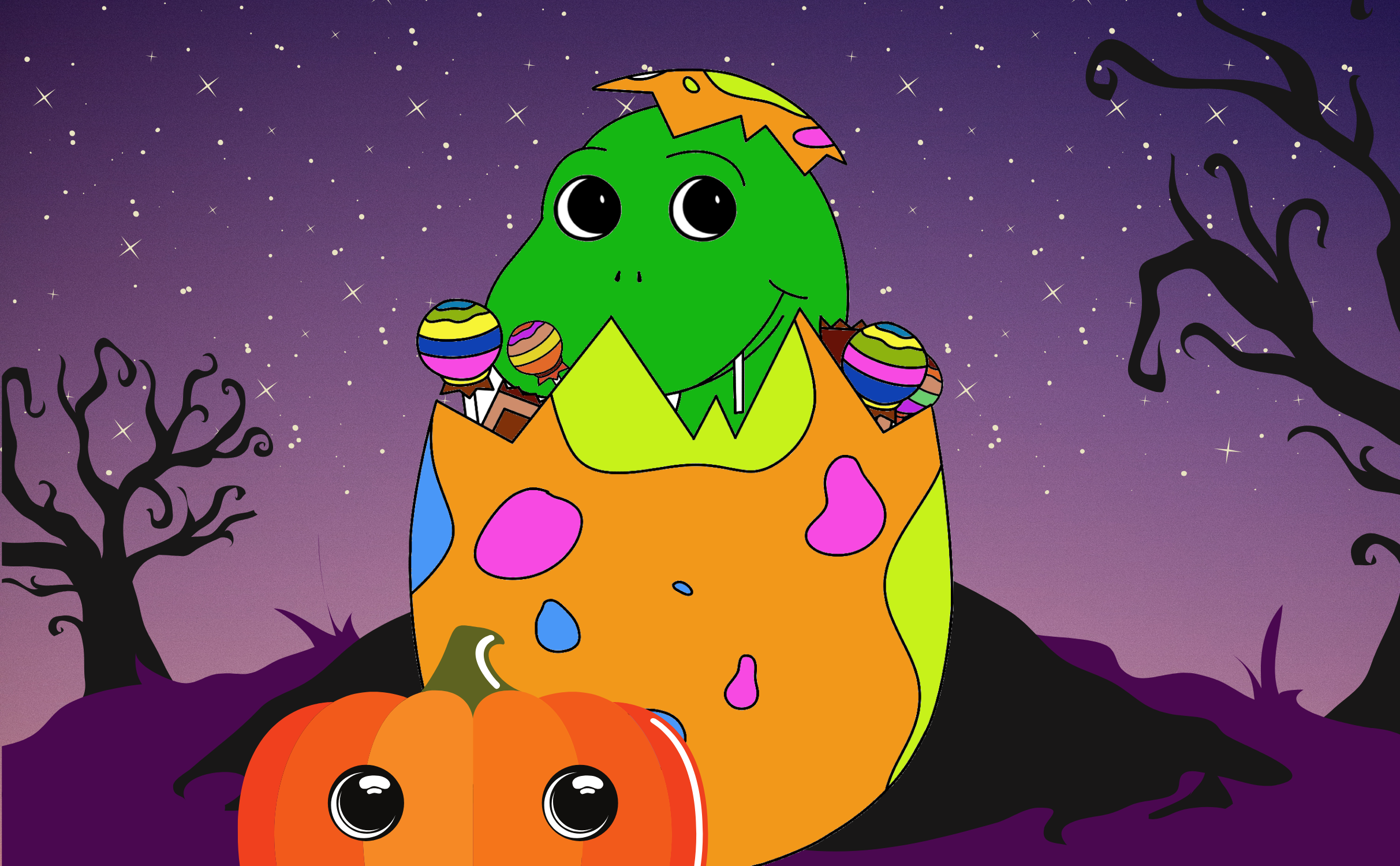 Baby Dino Halloween printable coloring book cover - adorable baby dinosaurs in costumes PDF