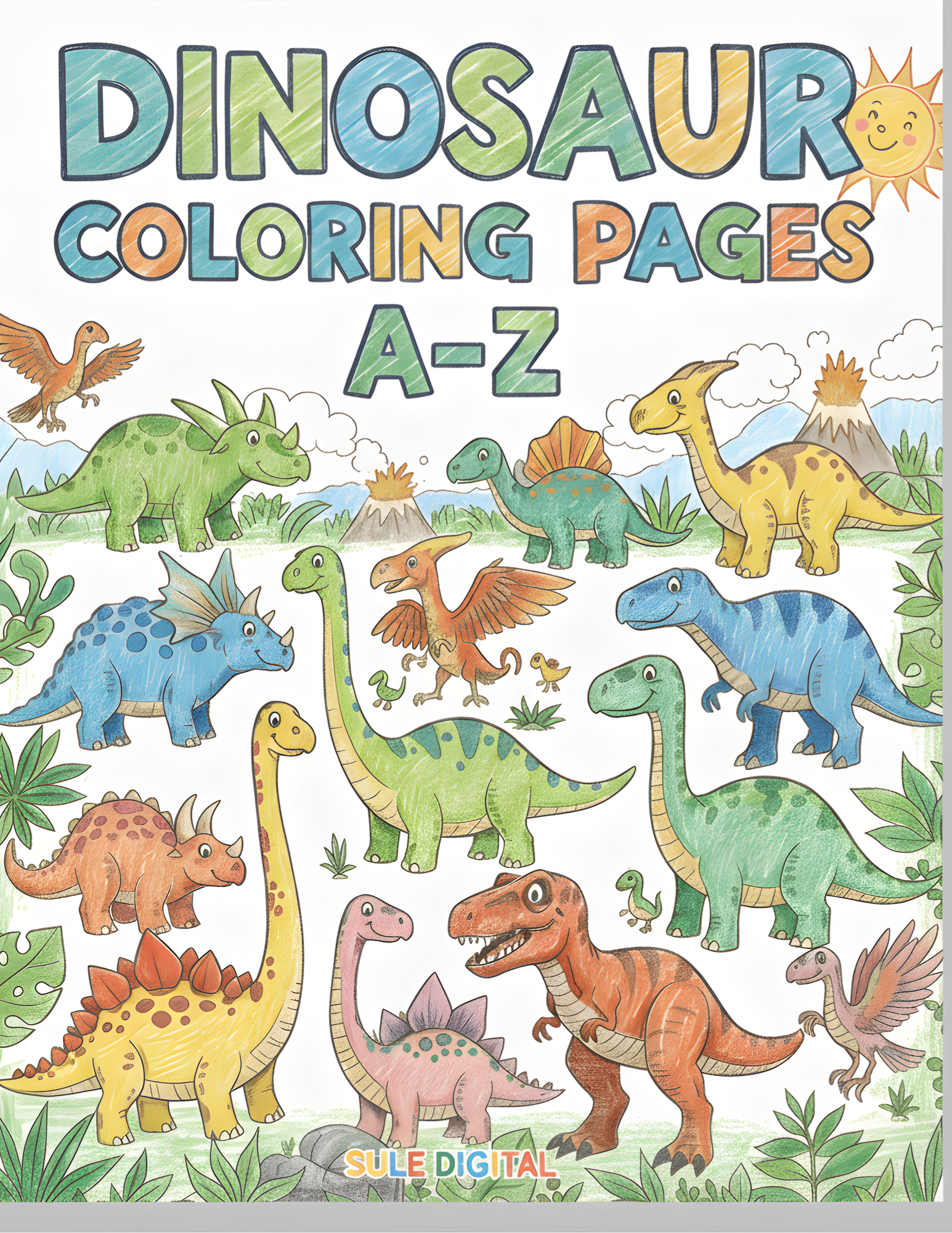 Dinosaur A-Z printable coloring book - 26 pages alphabet dinosaur PDF for kids